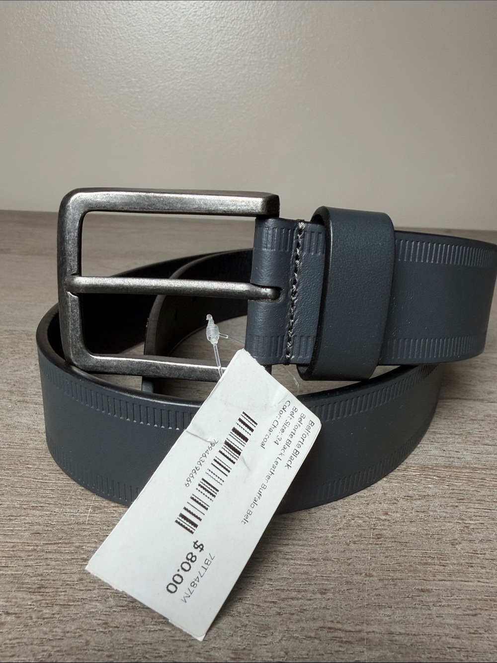 Belforte Black Men's Slate Gray Casual Belt with Antique Silver Buckle